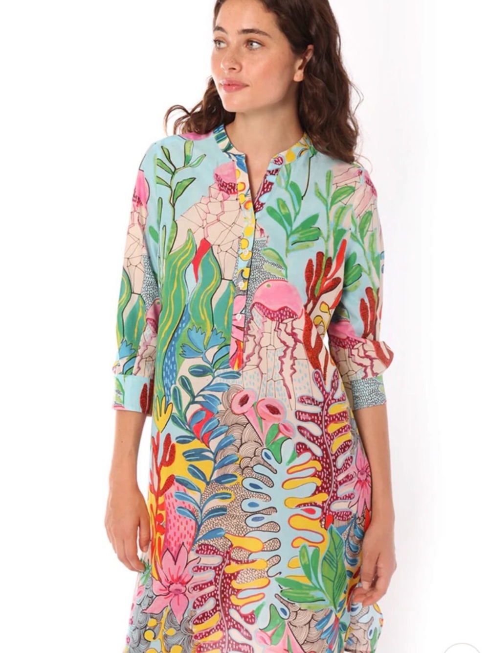 Vilagallo 30021 Belize Blue Coral Print Tunic Dress